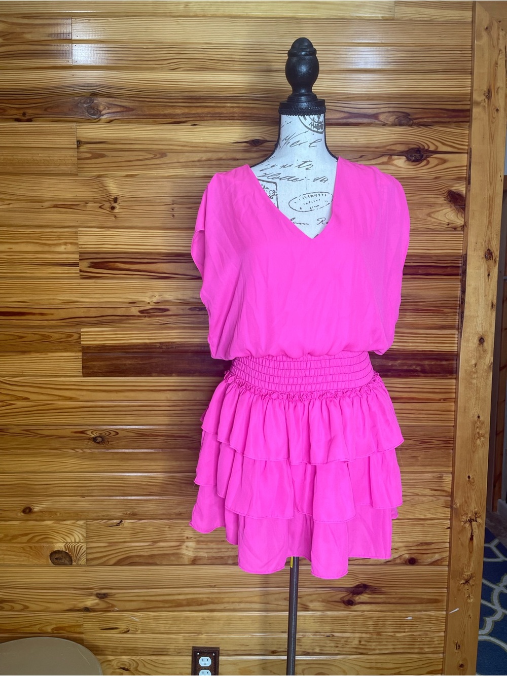 Adrienne Hot Pink V-Neck Dress